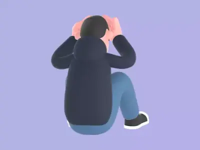 Stylized 3D Frustrated Male Programmer Cartoon-Sitting on Floor 3D model