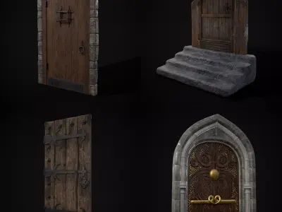 Four Wood Doors 3D Model Pack