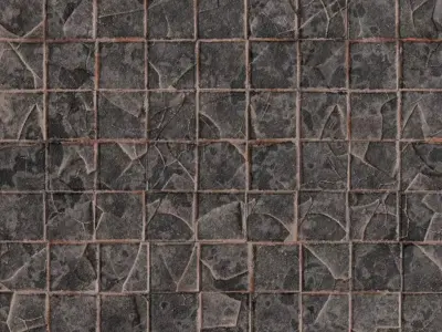 Weathered Dark Cracked Stone Floor Tiles PBR Seamless Texture