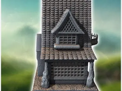 Medieval house with rounded tiled roof patterned facade walls an 3D print model