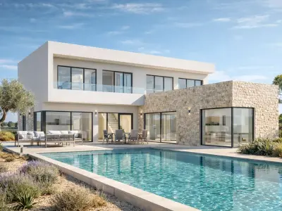  Modern Mediterranean House 3D model and dimension plans Low-poly 3D model