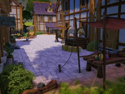 Stylized Medieval Village Low-poly 3D model