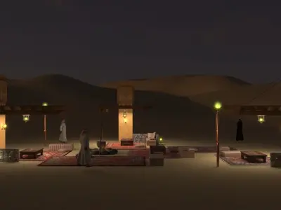 Campfire Pergolas and Carpets  in Traditional Arabic Style 3D model