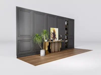 Sideboard with wall panel and flooring  3 3D model