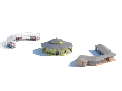 Set of Three Unique Pavilion and Stall 3D Buildings 3D model