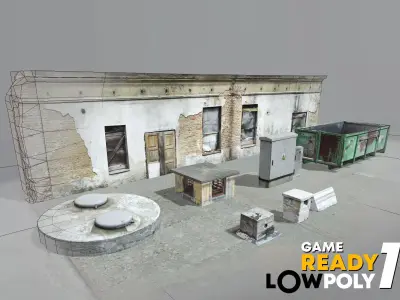 Game Ready Lowpoly Pack 1 concrete block with holes in it Low-poly 3D model