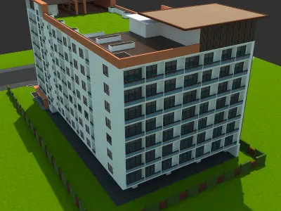 Condominium Apartment Complex with Swimming Pool 3D model