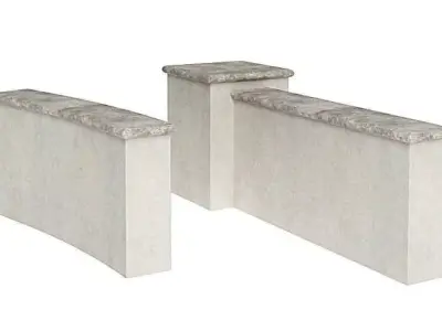 White Cement And Grey Marble Fencing And Columns 3D model
