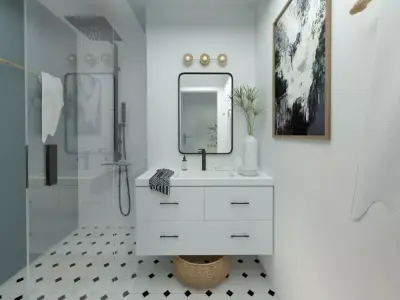 simple clean fresh pastel blue white bathroom wc scene 3D model