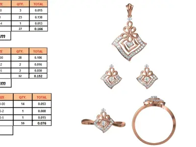 Light wt Ring Earrings Pendant set stl jcd 1-render details 3D print model 2