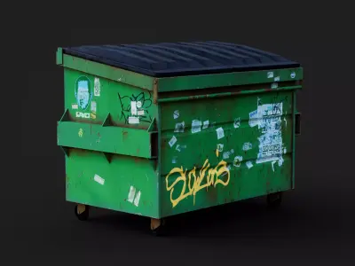 LOW POLY - DUMPSTER garbage can with graffiti Low-poly 3D model