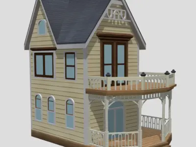 American Style Cottage - Town House Model Low-poly 3D model