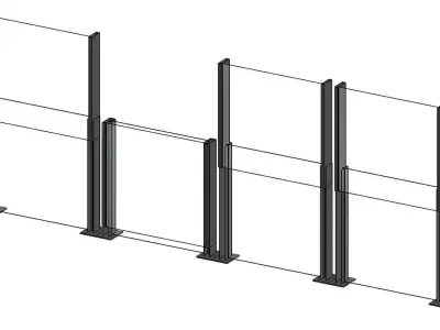 Glass Wind Barrier Retractable Balustrade Revit Family 3D model