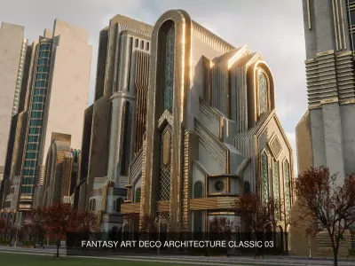 FANTASY ART DECO CITY SCENE WITH ALL THE ASSET 3D Model Pack