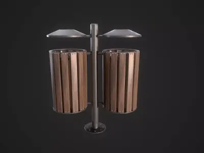 Wood Trash Bin Low-poly 3D model