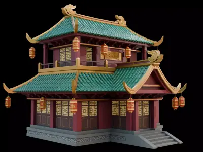 Chinese New Year Building I Lowpoly - PBR GameReady I FBX I GLB Low-poly 3D model