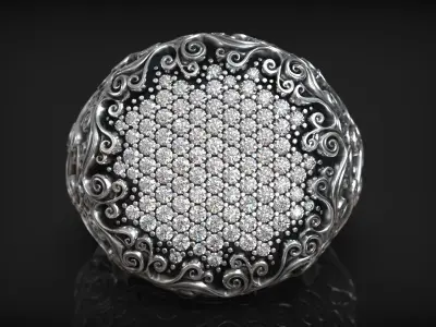 Japanese Style Ocean Wave Pattern Diamond Ring 3D print model
