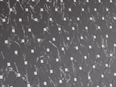 Luxury Glossy Black Marble Octagon Tiles PBR Seamless Texture