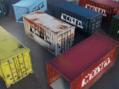 6 Rusty Containers Low-poly 3D model