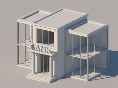 Cartoon Low Poly Bank Building Low-poly 3D model