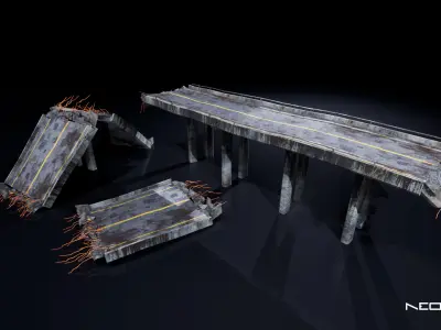 Post Apocalyptic Broken Highways Low-poly 3D model