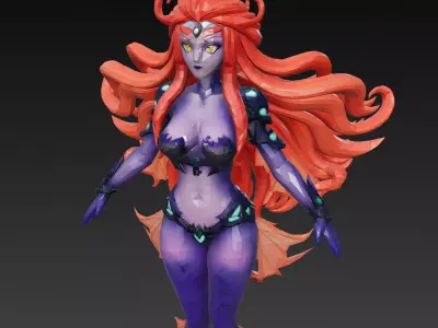 Female Fish Creature 3D Model Low-poly 3D model