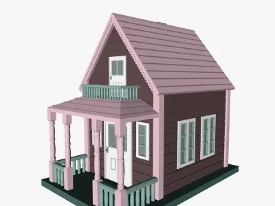 Cartoon House with Pink Roof 3D model