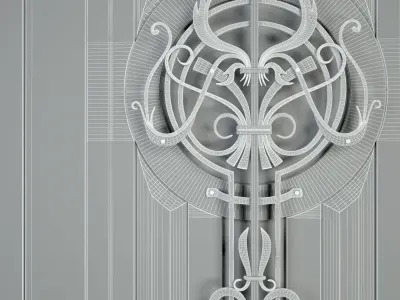 Entrance door Artdeko with wrought iron grille 3D model