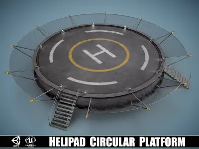 Helipad Circular Platform Low-poly 3D model
