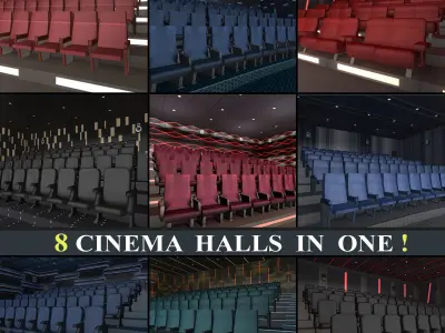 Modern Cinema Halls - 8 Scenes Low-poly 3D model
