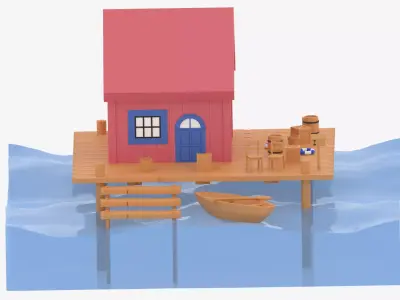 Cartoon Stilt Sea House 3D model
