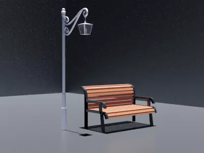 Bench and light in the street 3D model
