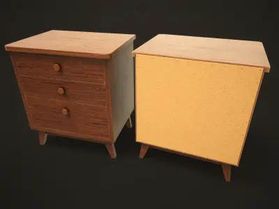Retro double bed and nightstand Low-poly 3D model