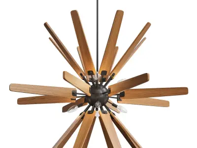 Bernice 8 light Antique Black Sputnik Natural Wood Chandelier Low-poly 3D model