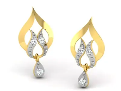 Gold Diamond Women Earring 3D print Model 3D print model 86