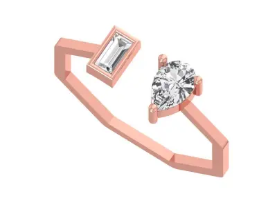 Open End Women Light Weight Band Baguette Pear Stone Ring 3D print model