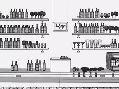 Industrial Bar Counter Scene 3D model