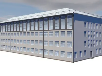 Factory office building on cloudy day Low-poly 3D model