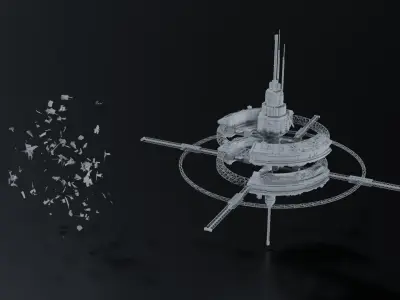 Space Station and Debris 3D model