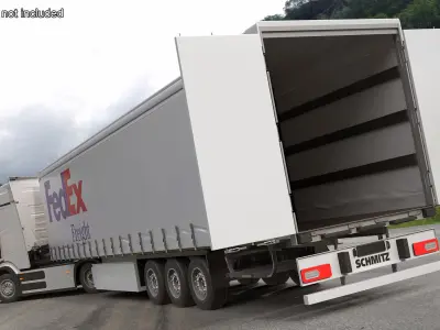  Electric Truck with FedEx Freight Trailer Rigged for Cinema 4D 
