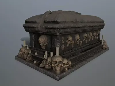 tomb 1 coffin with skulls on top Low-poly 3D model