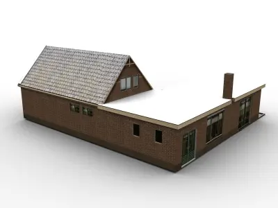 Low-Poly Houses brick building with roof Low-poly 3D model