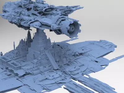 Alien Ship Over Colossal Gods Pyramid 3  3D model