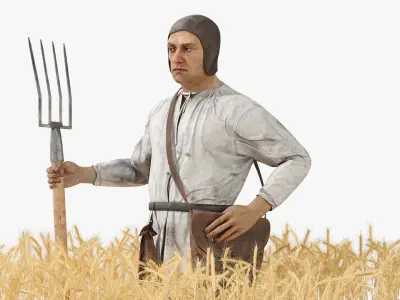  Medieval Farmer in Field 