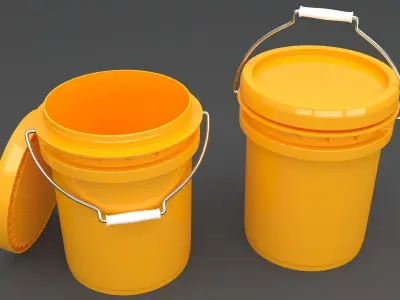 Food Grade 5l Plastic Bucket Yellow 3D model