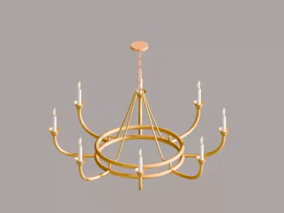 Stylized Gold Candle Chandelier  Low-poly 3D model