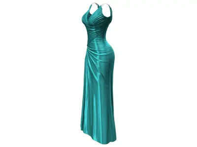 One Piece Blue Satin Evening Gown Dress Low-poly 3D model
