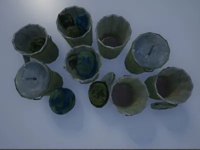 Lowpoly Trash Bins and Trash Bags Low-poly 3D model