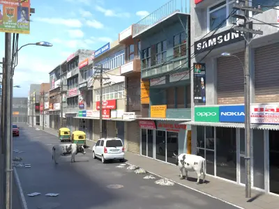 Indian Old Delhi Street Low-poly 3D model