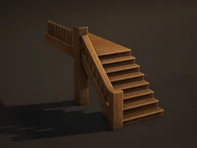 Stairs Game Ready wooden staircase Low-poly 3D model